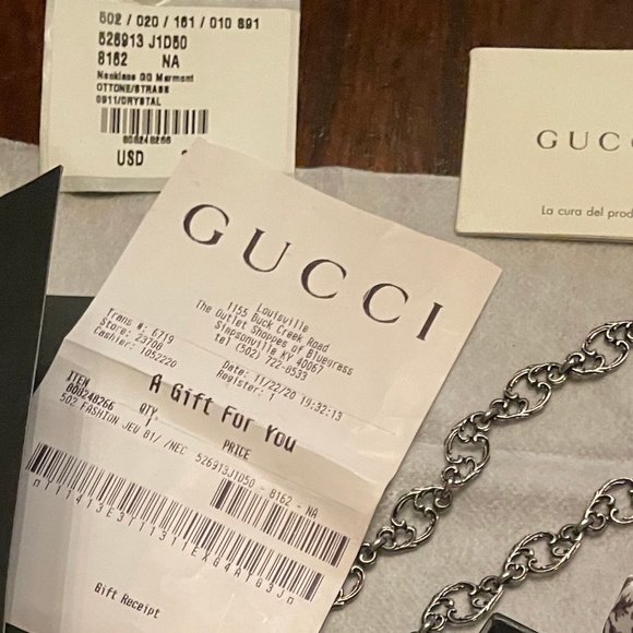 NWT/B~GUCCI~GG Marmont Crystal Aged Silver Necklace - Picture 5 of 9